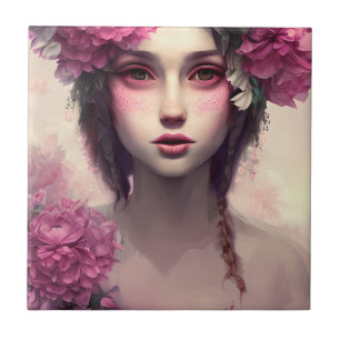 Azulejo Chica etéreo con pecas rosadas