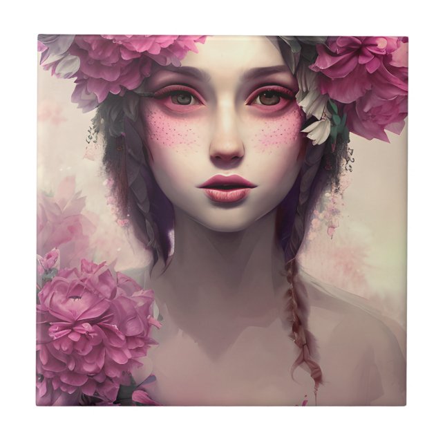 Azulejo Chica etéreo con pecas rosadas (Frente)