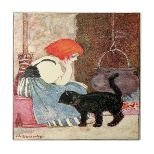 Azulejo Chica gato negro con cabello rojo Sowerby