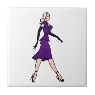 Azulejo Chica Glamurosa Vintage, Secretaria Rubia Retro