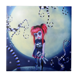 Azulejo Chica gótica voodoo muñeca y espeluznantes viñas