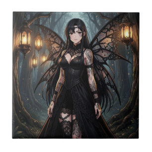 Azulejo Chica Hada Anime Gótica en Bosque Encantado