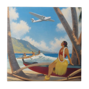 Azulejo Chica Hula Hawaiana Vintage Escape Paradisíaco Alo