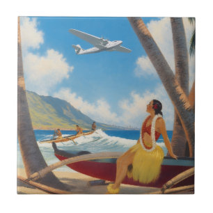 Azulejo Chica Hula Hawaiana Vintage Escape Paradisíaco Alo