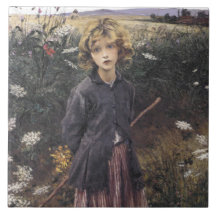 Chica joven caminando entre flores (Bastien-Lepage