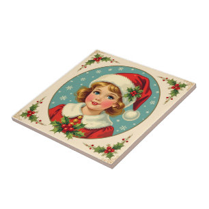 Azulejo Chica linda victoriana de Navidad acogedora