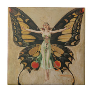 Azulejo Chica Mariposa de Leyendecker Arte Deco Antiguo