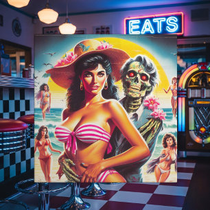Azulejo Chica Pin-up de Playa Zombi Espeluznante