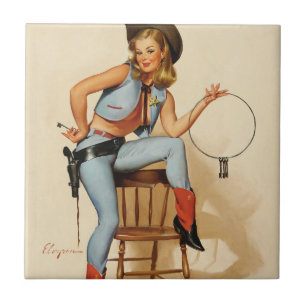 Azulejo Chica Pin-up Vaquera