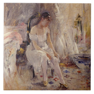 Azulejo Chica poniéndose sus medias (por Berthe Morisot)