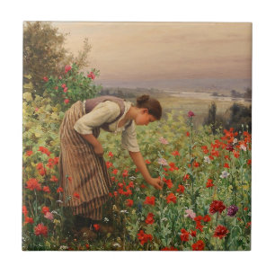 Azulejo Chica Poppies (Escena Floral) (Campo Flor)