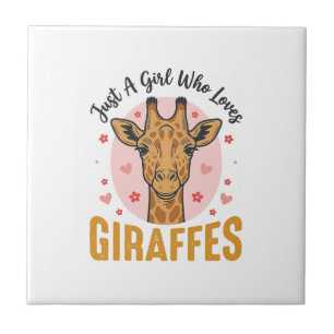 Azulejo Chica que ama las jirafas diseño de grabado vintag