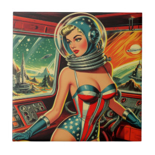 Azulejo Chica retro astronauta