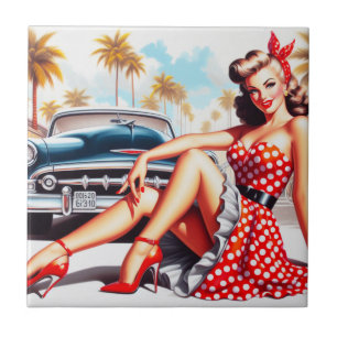 Azulejo Chica Retro Clásico Pin Up
