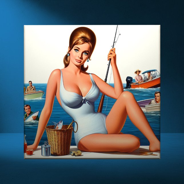 Azulejo Chica Retro de la Pesca Pin-up (Subido por el creador)