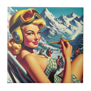 Azulejo Chica Retro Snowboard