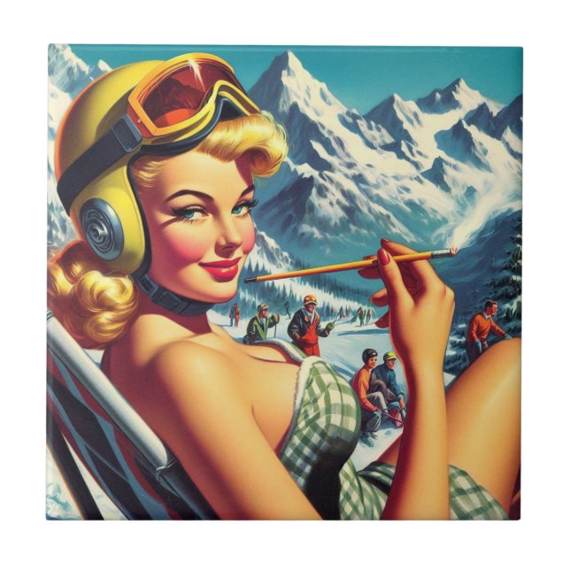 Azulejo Chica Retro Snowboard (Frente)