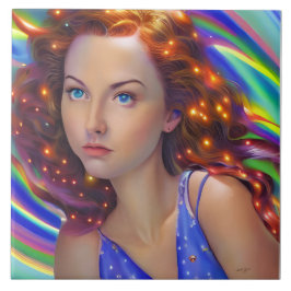 Azulejo Chica soñado con luces arcoiris