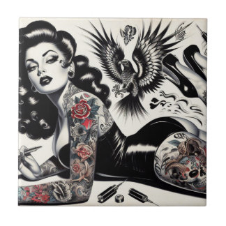 Azulejo Chica Tattooed de la vieja escuela
