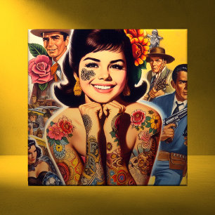 Azulejo Chica Tatuada al Estilo Antiguo