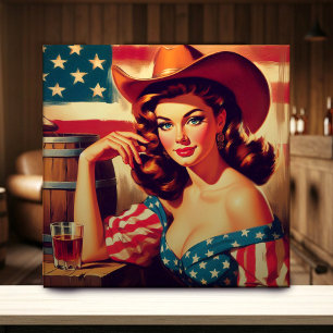 Azulejo Chica vaquera estadounidense retro pinup