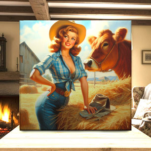 Azulejo Chica vaquera vintage pin-up