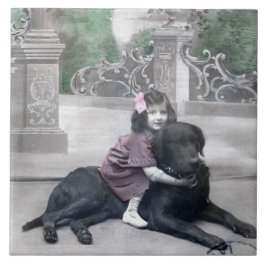 Azulejo Chica y su perro