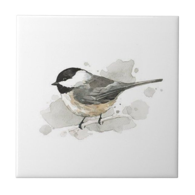 Azulejo Chicadee en mosaico de cerámica blanca (Frente)
