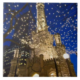 Azulejo Chicago, Illinois, torre de agua vieja con día de