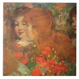 Azulejo Chicas con lapachos rojos (de George Henry)
