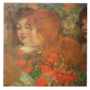 Azulejo Chicas con lapachos rojos (de George Henry)