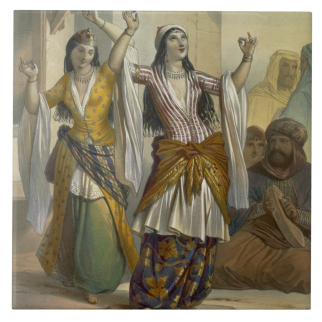 Azulejo Chicas de baile egipcios que realizan el Ghawazi (Frente)