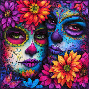Azulejo Chicas de cráneo de azúcar Día de Muertos
