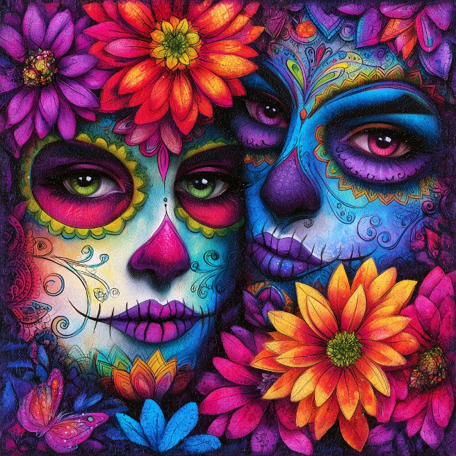 Azulejo Chicas de cráneo de azúcar Día de Muertos (Subido por el creador)