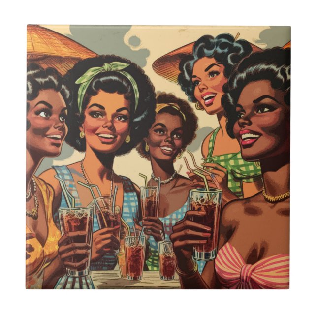 Azulejo Chicas de fiesta de cóctel retro (Frente)
