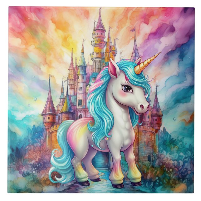 Azulejo chicas de unicornio de fantasía (Frente)