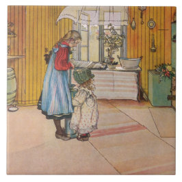 Azulejo Chicas en la cocina (arte sueco clásico)