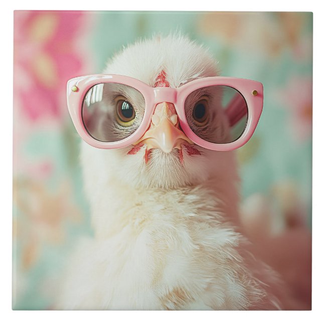 Azulejo Chick Guay con primavera de vidrio rosado (Frente)