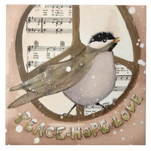 Azulejo Chickadee Peace, Love, Hope Ceramic Kitchen Tile
