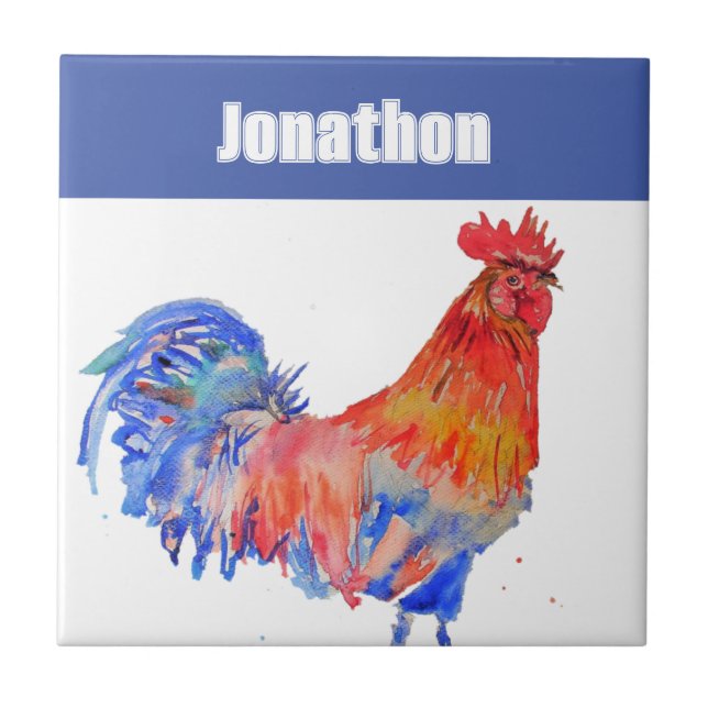 Azulejo Chicken Rooster Bird Kids Boys Name Blue Red (Frente)