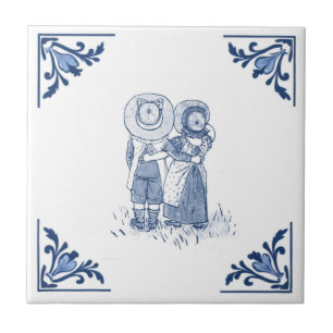 Azulejo Chico vintage y Chica Delft azul y blanco
