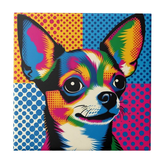 Azulejo Chihuahua, Colorful Pop Art Style, (Frente)