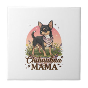 Azulejo Chihuahua Mama Perro Bandana Floral Rosa_1