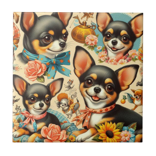 Azulejo Chihuahua sin costura vintage (Frente)