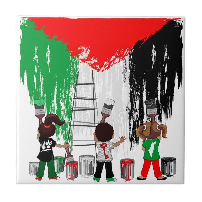 Azulejo Children of Gaza Painting Palestine Flag  (Frente)