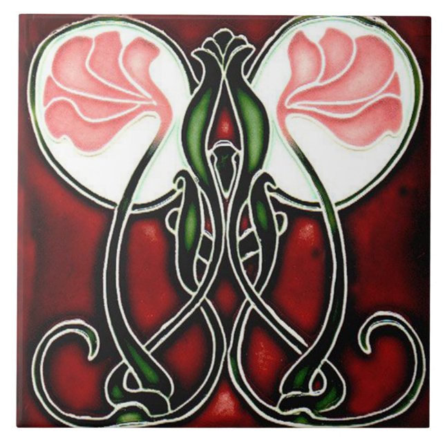 Azulejo Chimenea decorativa estilo Art Nouveau de mosaico (Frente)