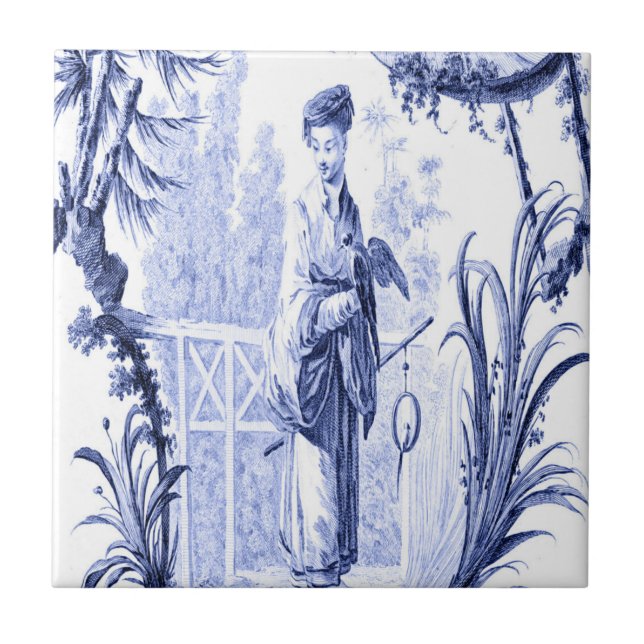 Azulejo Chinoiserie azul y blanca (Frente)