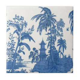 Azulejo Chinoiserie azul y blanca