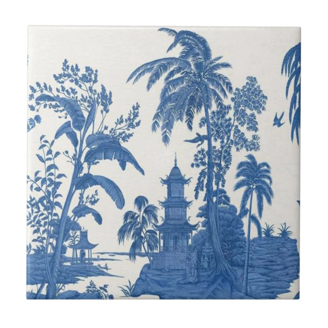 Azulejo Chinoiserie azul y blanca (Frente)