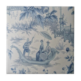 Azulejo Chinoiserie azul y blanca